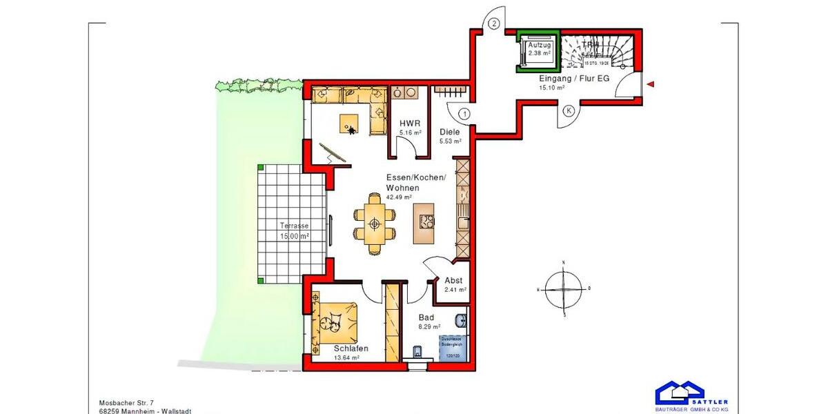 Erdgeschoßwohnung Mannheim Feudenheim - 2.5 Zimmer, 85 m&sup2;, 1.350&euro; | Angebot:26546719