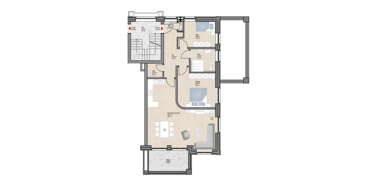 Etagenwohnung Gütersloh Isselhorst - 3 Zimmer, 88 m&sup2;, 1.090&euro; | Angebot:26637420