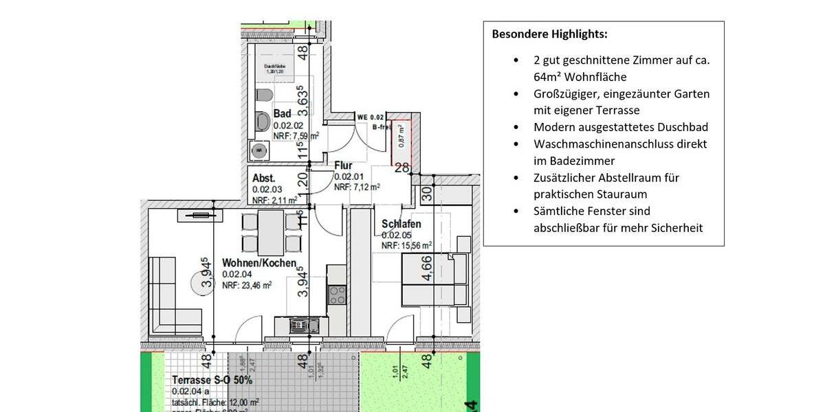 Terrassenwohnung Neumünster Brachenfeld/Ruthenberg - 2 Zimmer, 64 m&sup2;, 1.149&euro; | Angebot:26491998