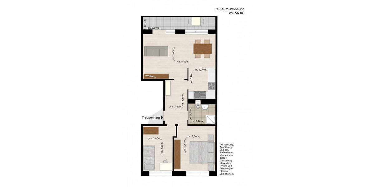 Etagenwohnung Dessau-Roßlau Innenstadt - 3 Zimmer, 57 m&sup2;, 385&euro; | Angebot:26739950