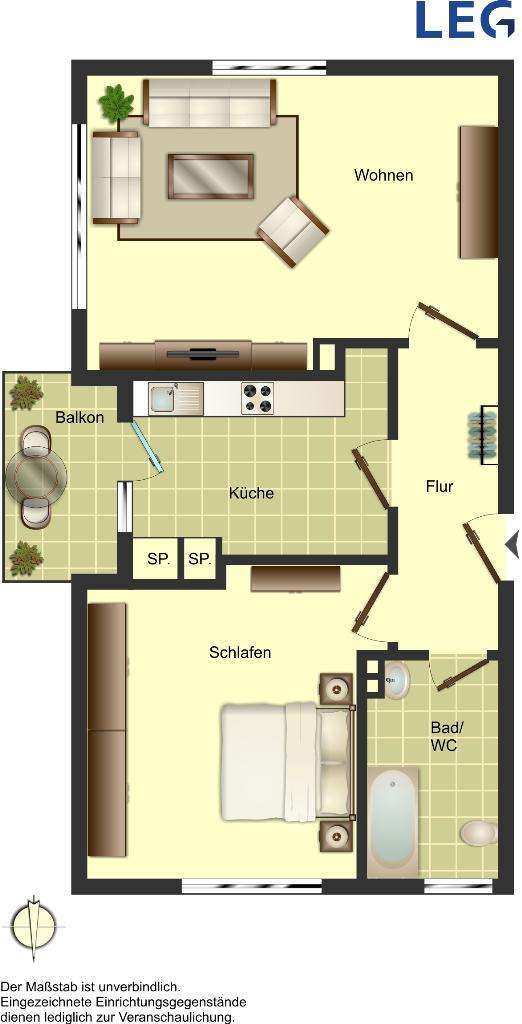 Wohnung zum Mieten in Oldenburg 440 € 48.58 m² 2 zimmer