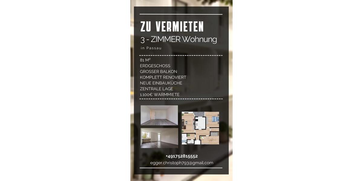 Erdgeschoßwohnung Passau Auerbach - 3 Zimmer, 81 m&sup2;, 800&euro; | Angebot:25171643