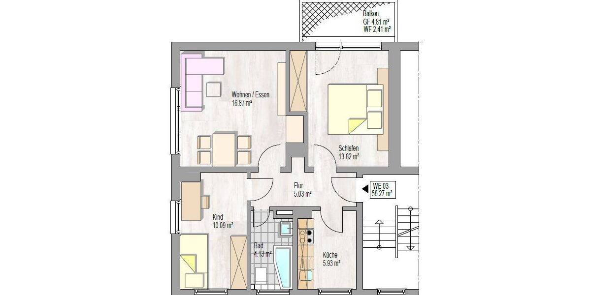 Etagenwohnung Wedel Schulau West - 3 Zimmer, 58 m&sup2;, 820&euro; | Angebot:26540490
