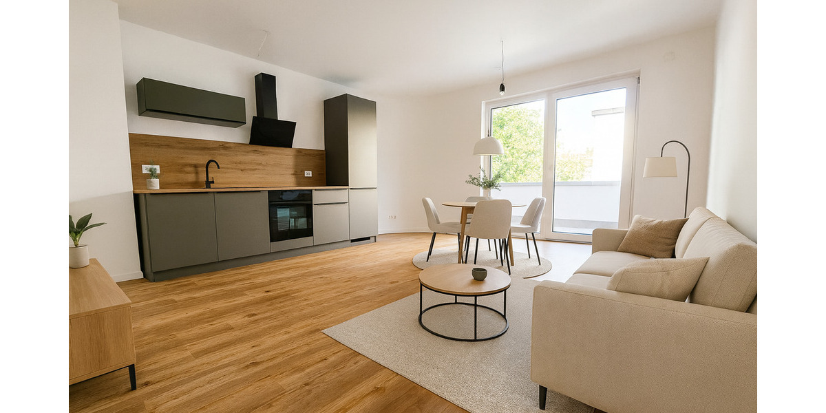 NEUBAU-ERSTBEZUG: 2-Zimmerwohnung mit Balkon, hochwertiger Einbauküche und Tiefgaragen-Stellplatz 2 zimmer