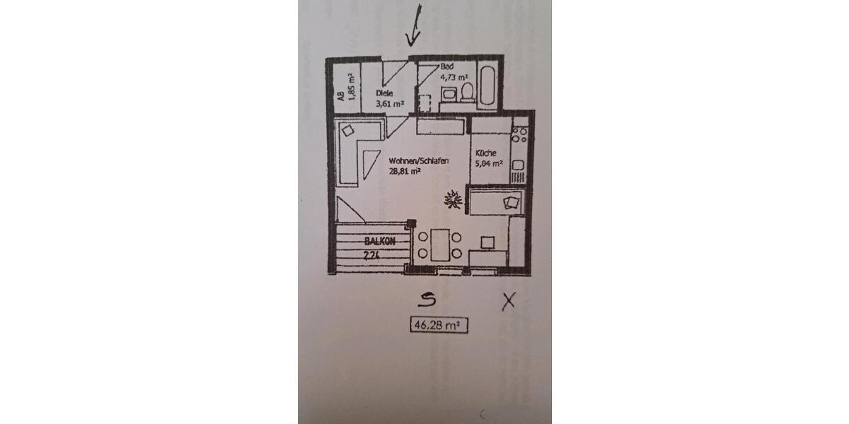 Etagenwohnung Taufkirchen (Vils) - 1.5 Zimmer, 46 m&sup2;, 680&euro; | Angebot:26322601