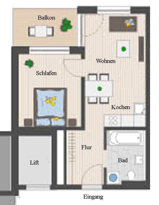 * modene 2-Raumwohnung mit großem Balkon * 2 zimmer