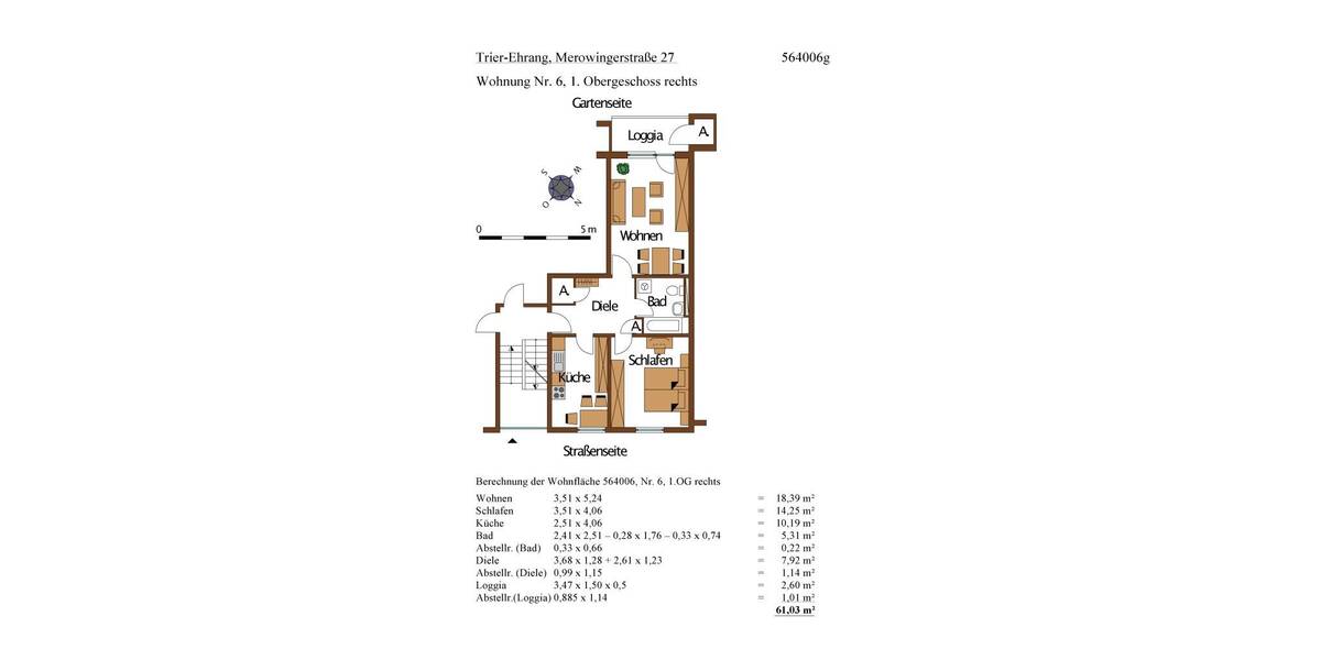 Etagenwohnung Trier Ehrang - 2 Zimmer, 61 m&sup2;, 550&euro; | Angebot:26190918