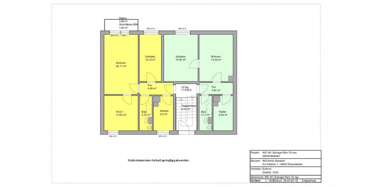 Etagenwohnung Mücheln (Geiseltal) - 3 Zimmer, 57 m&sup2;, 371&euro; | Angebot:26260690