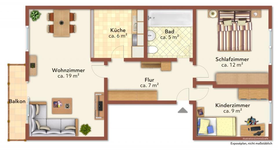 Etagenwohnung Weißwasser (Oberlausitz) - 3 Zimmer, 59 m&sup2;, 308&euro; | Angebot:26338037
