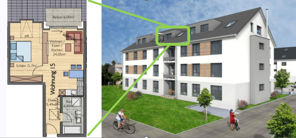 Dachgeschoßwohnung Herrenberg - 2 Zimmer, 54 m&sup2;, 1.000&euro; | Angebot:24737999