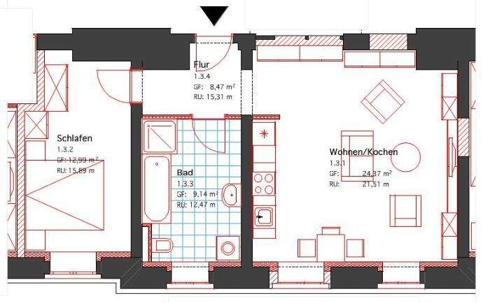Etagenwohnung Cottbus Mitte - 2 Zimmer, 55 m&sup2;, 460&euro; | Angebot:26015813
