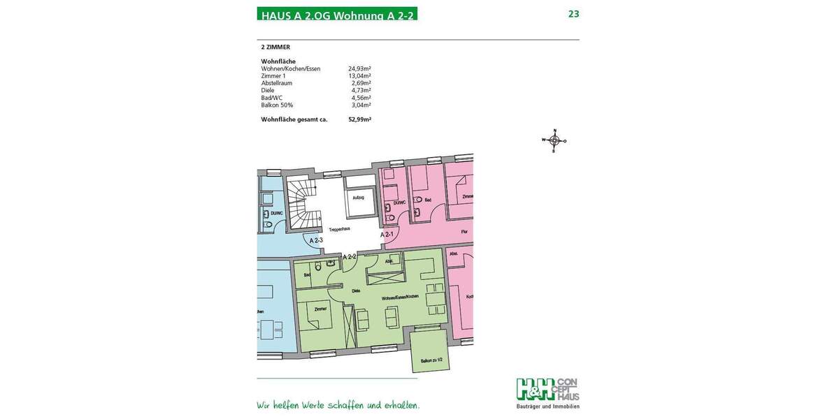 Etagenwohnung Weil am Rhein - 2 Zimmer, 53 m&sup2;, 1.025&euro; | Angebot:25703779