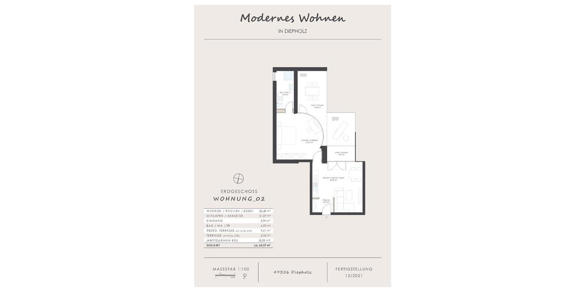 Erdgeschoßwohnung Diepholz - 2 Zimmer, 65 m&sup2;, 580&euro; | Angebot:26550570